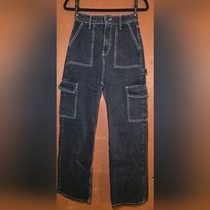 Social Tourist Hollister High Waist Cargo Black Denim Jeans Size 3R W26 Juniors